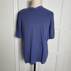 Alfani Shirt Mens XL Blue Mercerized Cotton Ribbed Knit V Neck Short Sleeve
